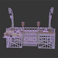Classical Architectural Platform Model With Arched Supports Staircase Railing And Decorative Candelabra