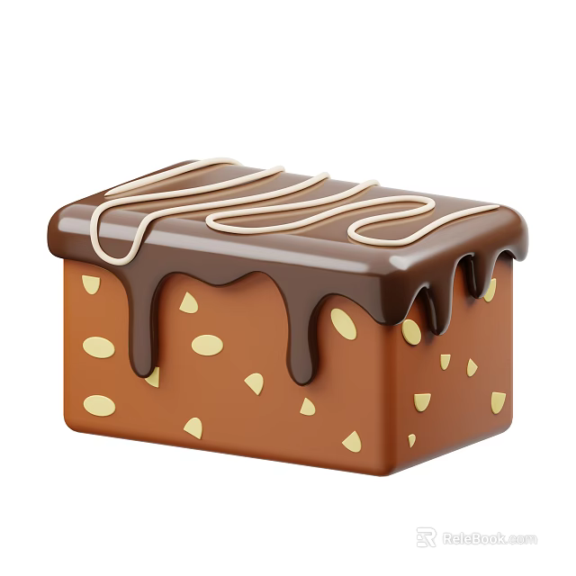 Delicious Chocolate Square Topped With Smooth Chocolate Drizzle And Crunchy Nut Pieces 3d model 