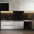 Modern Kitchen Interior Design With White Cabinets Black Backsplash And Appliances