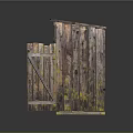 Old Worn Wooden Cabinet With Open Door And Vintage Layered Shelves