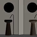 Sleek Modern Pedestal Washbasin Design With Round Mirror Metal Faucet And Wooden Base