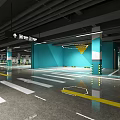Spacious Underground Parking Lot With C10 Zone Blue Yellow Walls And Lane Markings