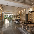 Modern Retail Store Interior With Wooden Shelves Products Display Open Layout And Dark Floor Tiles