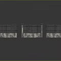 Scenic View Of Metal Fences With Stone Bases Gray Background And Ground Reflections
