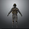 3D Military Combat Character Wearing Camouflage Uniform With Tactical Vest Helmet And Knee Pads