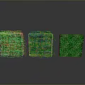 Three Decorative Green Cube Furniture With Grassy Surface And Yellow Accents