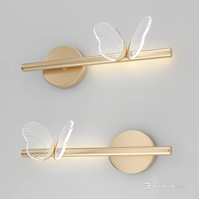 Modern Elegant Golden Wall Lamps With Butterfly Wing Design And Warm Lighting 3d model 