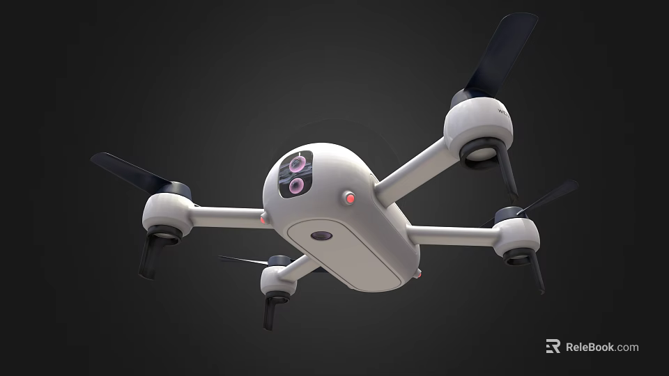 Modern White Drone With Four Propellers Camera And LED Indicator Lights 3d model 