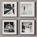 Six Black And White Framed Photos Showing Various Urban And Life Scenes On Wall