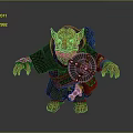 Orc Like Game Movie Character With Tusked Face Plaid Cloak Shield And Crouching Stance