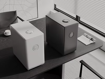 White And Black Air Purifiers On Indoor Desktop 3d model