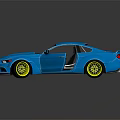 Blue Sports Car Model With Open Doors Yellow Wheels And Brown Interior