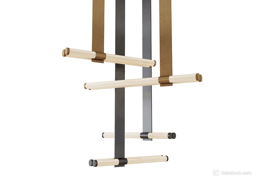 Modern Minimalist Chandelier With Wooden Rods Black Metal Frames And Brown Accents 3d model 