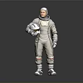 Man in White Spacesuit Standing While Holding Helmet Against Gray Background