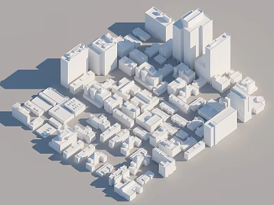 Modern Urban Building Complex With White Densely Arranged Structures And Various Heights 3d model