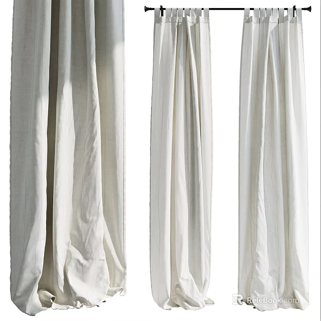 White Soft Fabric Light Filtering Curtains Flowing Design For Home Window Decor 3d model 