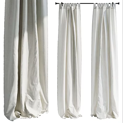 White Soft Fabric Light Filtering Curtains Flowing Design For Home Window Decor 3d model