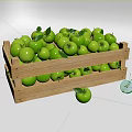 Fresh Green Apples in Wooden Crate with Leaves and Halved Ones Beside