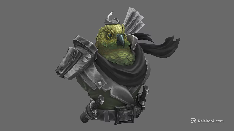 Armored Parrot Wearing Medieval Armor With Cloak And Helmet Fantasy Design 3d model 