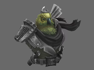 Armored Parrot Wearing Medieval Armor With Cloak And Helmet Fantasy Design 3d model