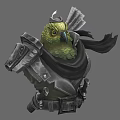 Armored Parrot Wearing Medieval Armor With Cloak And Helmet Fantasy Design