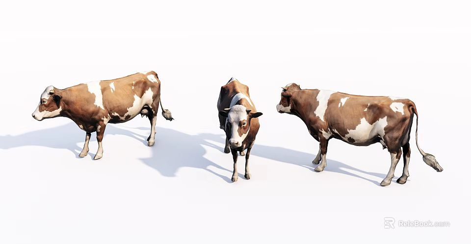 Three Brown And White Reptiles Standing On White Background Surface 3d model