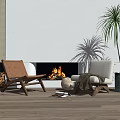 Cozy Accent Chairs By Fireplace With Wooden Floor Round Lamp And Tall Plant