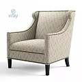 Modern Patterned Fabric Lounge Chair With Nailhead Trim And Wooden Legs