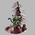 Blue Character With Green Hat And Tail Near Tall Tree And Enchanting Creatures