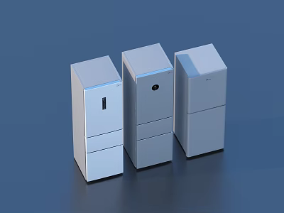 Three Modern Silver Refrigerators With Different Door Designs And Controls 3d model