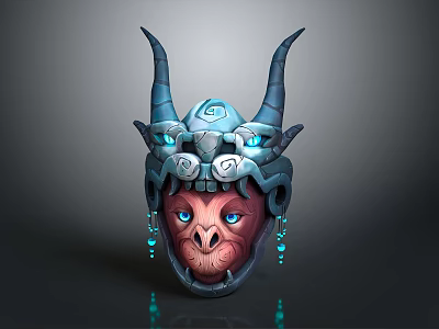 Mythical Horned Fantasy Mask With Blue Glowing Eyes And Ornate Design 3d model
