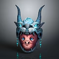 Mythical Horned Fantasy Mask With Blue Glowing Eyes And Ornate Design