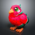 Adorable Watermelon Inspired Bird With Red Body Black Seeds Green Wings And Big Green Eyes