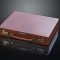 Brown Leather Suitcase With Metal Locks Handle On Black Reflective Surface 3d model