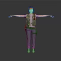 3D Female Character In Denim Workwear With Tool Belt White Sneakers Arms Outstretched