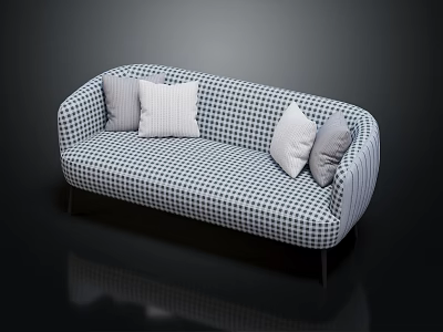 Modern Blue and White Checkered Sectional Sofa With Decorative Pillows 3d model