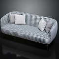 Modern Blue and White Checkered Sectional Sofa With Decorative Pillows 3d model