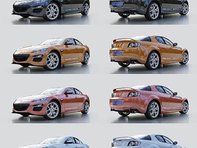 Stylish Sports Cars In Black Orange Red White With Front Rear Views 3d model