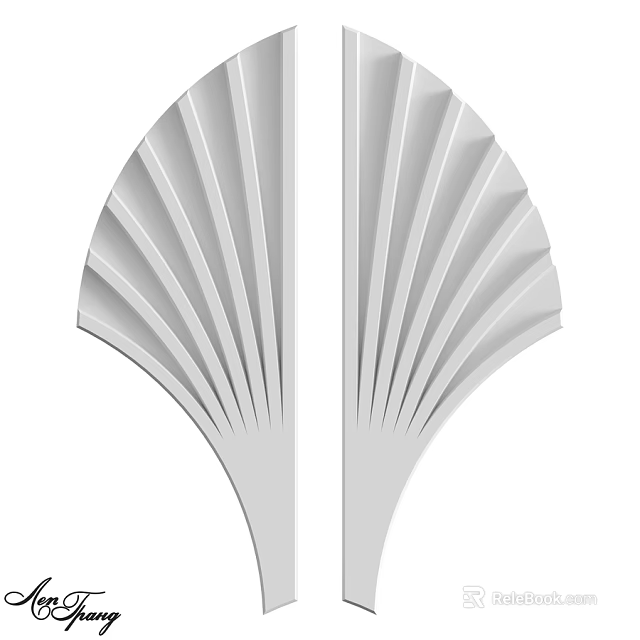Modern Symmetrical White Fan Shaped Wall Decor With Radiating Lines 3d model 