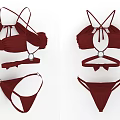 Maroon Bikini Set With Crisscross Halter Top High Waist Bottom And Ring Accent