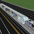Modern Light Rail Station Platform With Tracks And White Canopy Design 3d model