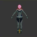 Futuristic Game Movie Character in Blue Silver Bodysuit with Helmet and Yellow Black Foot Gear