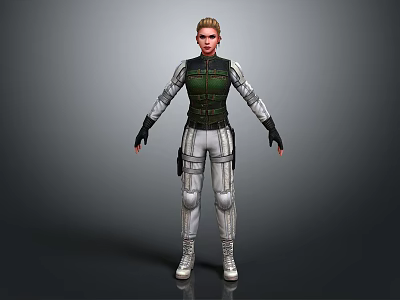 Game Movie Character Wearing Green Tactical Vest And White Combat Pants With Black Gloves 3d model