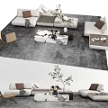 Modern Sofa Coffee Table Combination With Light Colored Cushions Marble Top And Decorative Plants 3d model