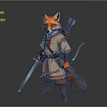 Fox Warrior Character In Detailed Traditional Costume With Bow Arrow And Sword