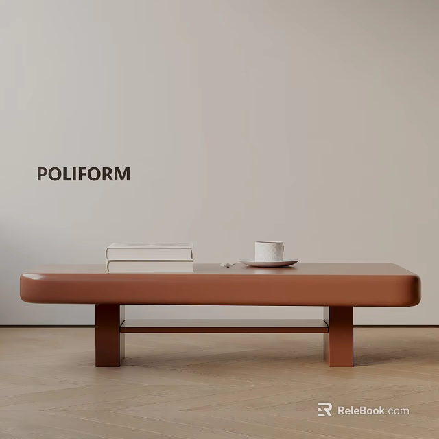 POLIFORM Modern Sofa and Coffee Table Set with Brown Leather and Minimalist Sleek Design 3d model