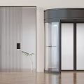 Modern Glass Door With Black Metal Frame Vertical Stripes And Revolving Design