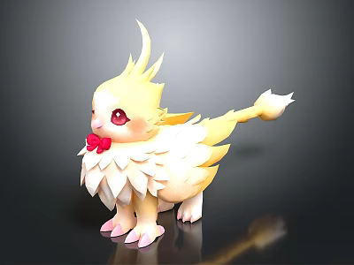 Adorable 3D Game Movie Character With Yellow Feathers Red Bow Tie And Red Eyes 3d model