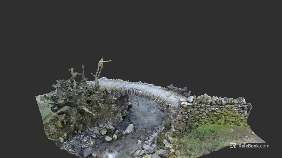 Garden Landscape Featuring Stone Bridge Flowing Stream And Stone Wall Vegetation 3d model 