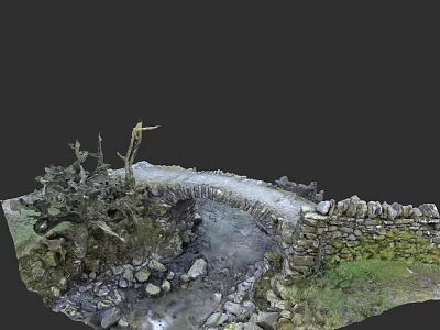 Garden Landscape Featuring Stone Bridge Flowing Stream And Stone Wall Vegetation 3d model